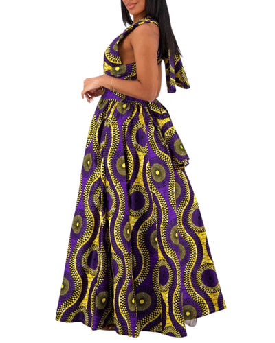 African Print Infinity Dress - purple + gold