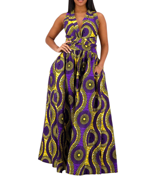 African Print Infinity Dress - purple + gold