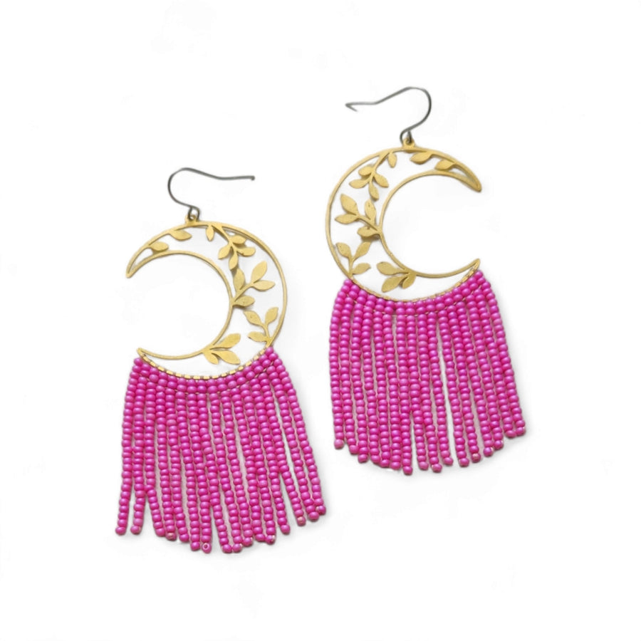 Floral Moon Woven Seed Bead Earrings