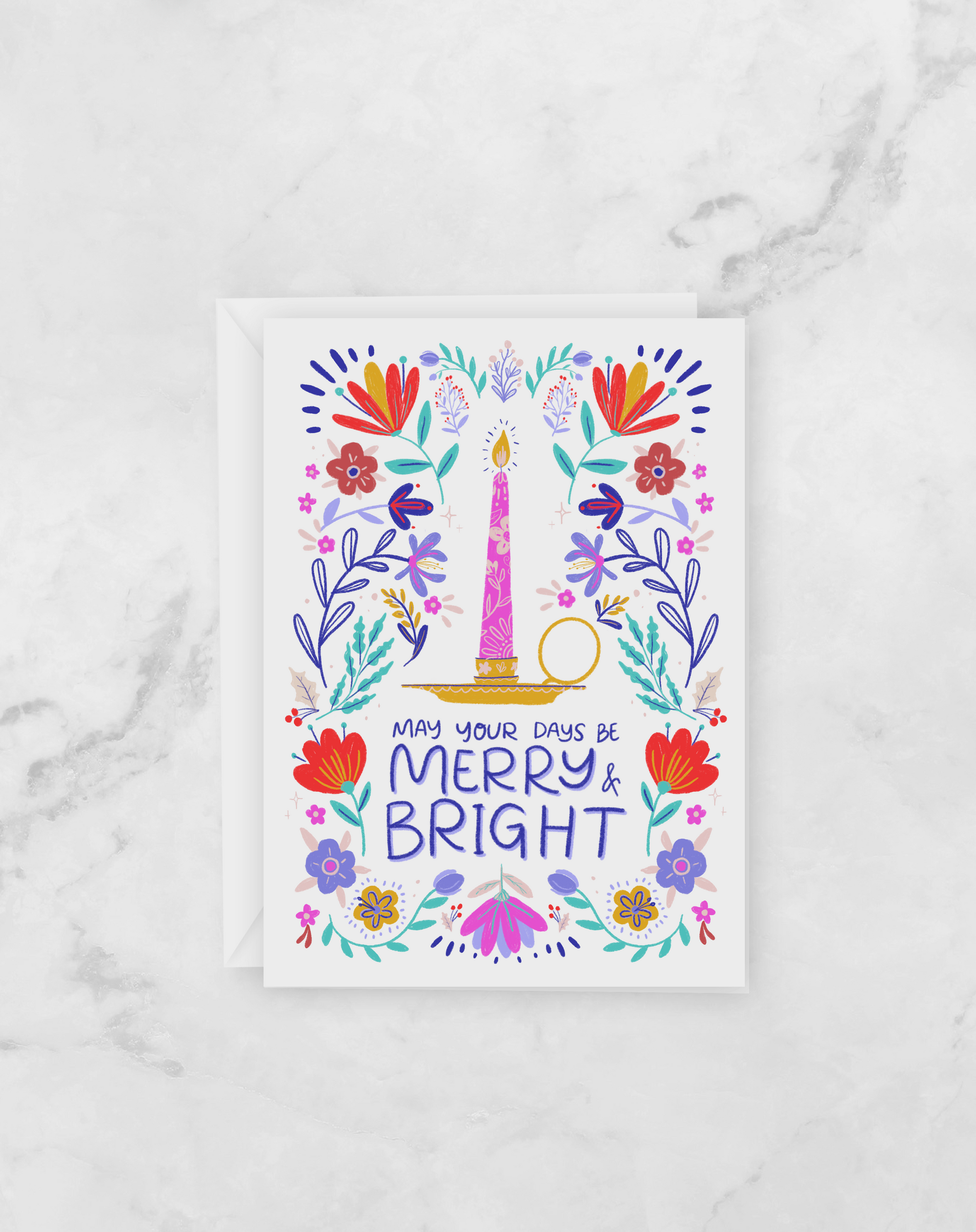 Holiday Greeting Card - Merry and Bright - Christmas Cards - Peach or Plum
