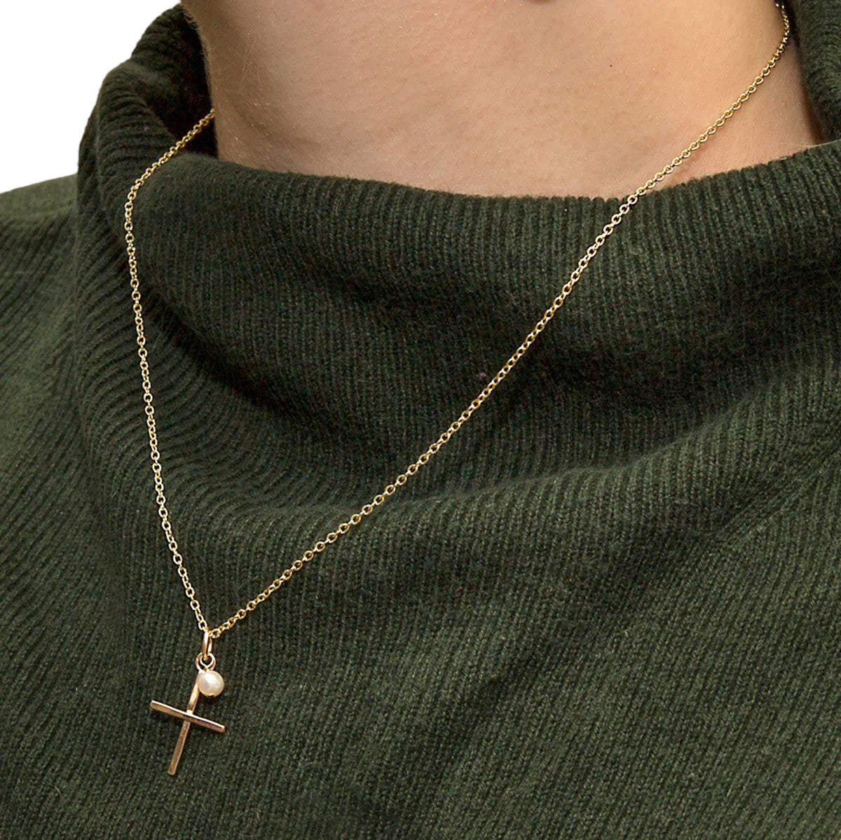Cross and Pearl Pendant - gold filled