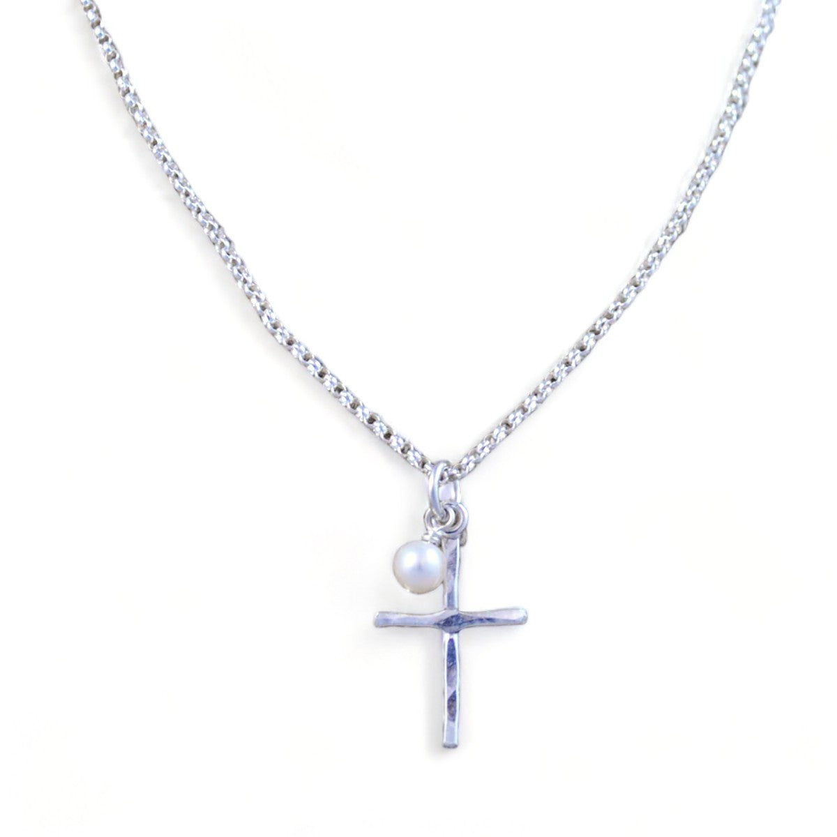 Cross and Pearl Pendant - sterling silver