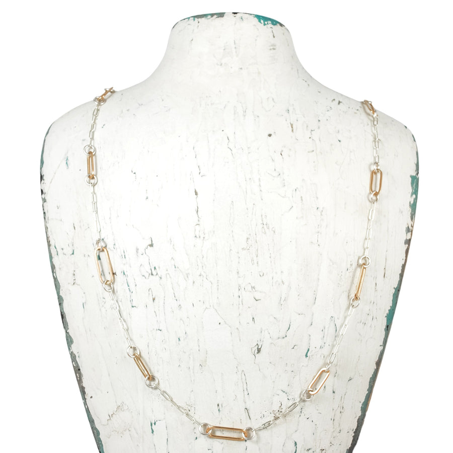 Paperclip Link Long Floating Necklace - mixed metals