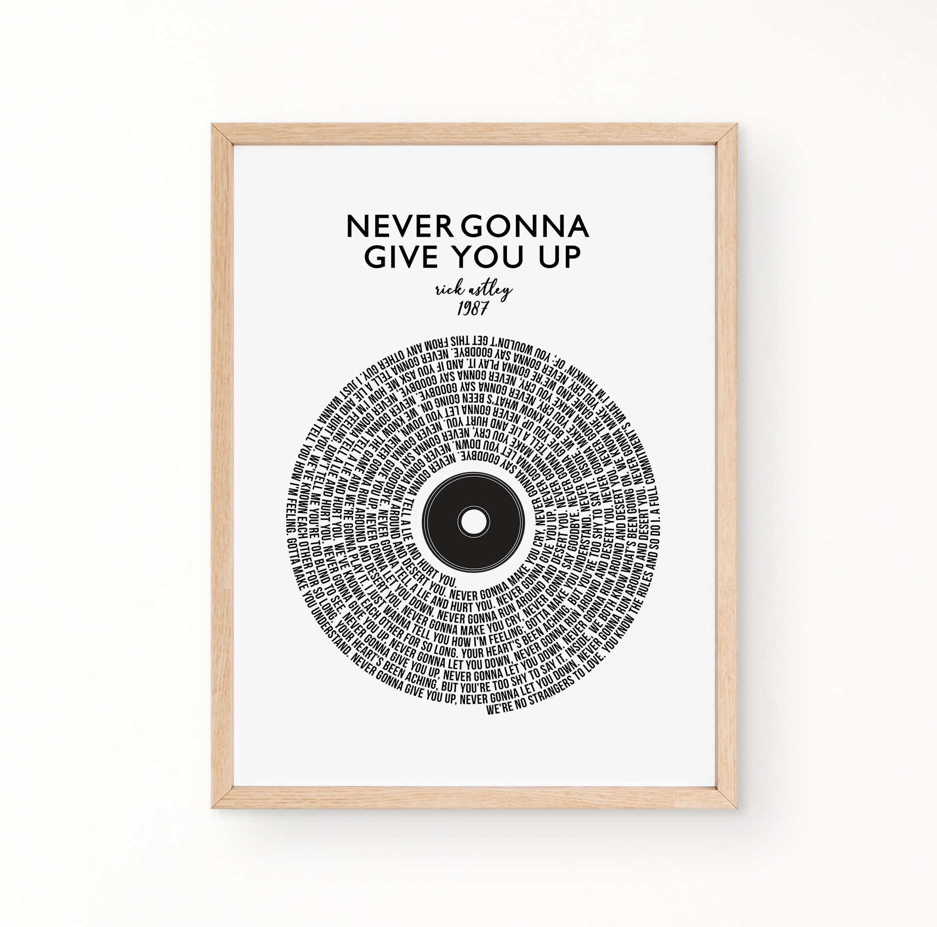 Lyric Wall Art - Never Gonna Give You Up by Rick Astley  (1987)