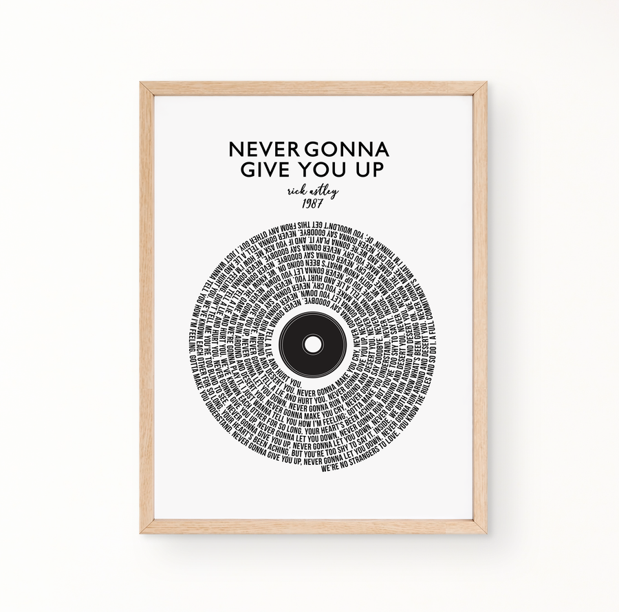Lyric Wall Art - Never Gonna Give You Up by Rick Astley  (1987)