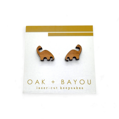 Cutie Brontosaurus Wood Stud Earrings
