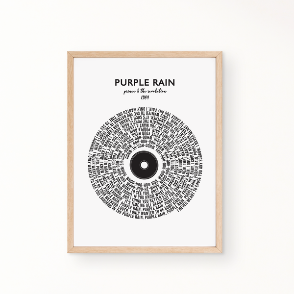 Lyric Wall Art - PURPLE RAIN by Prince & The Revolution 1984