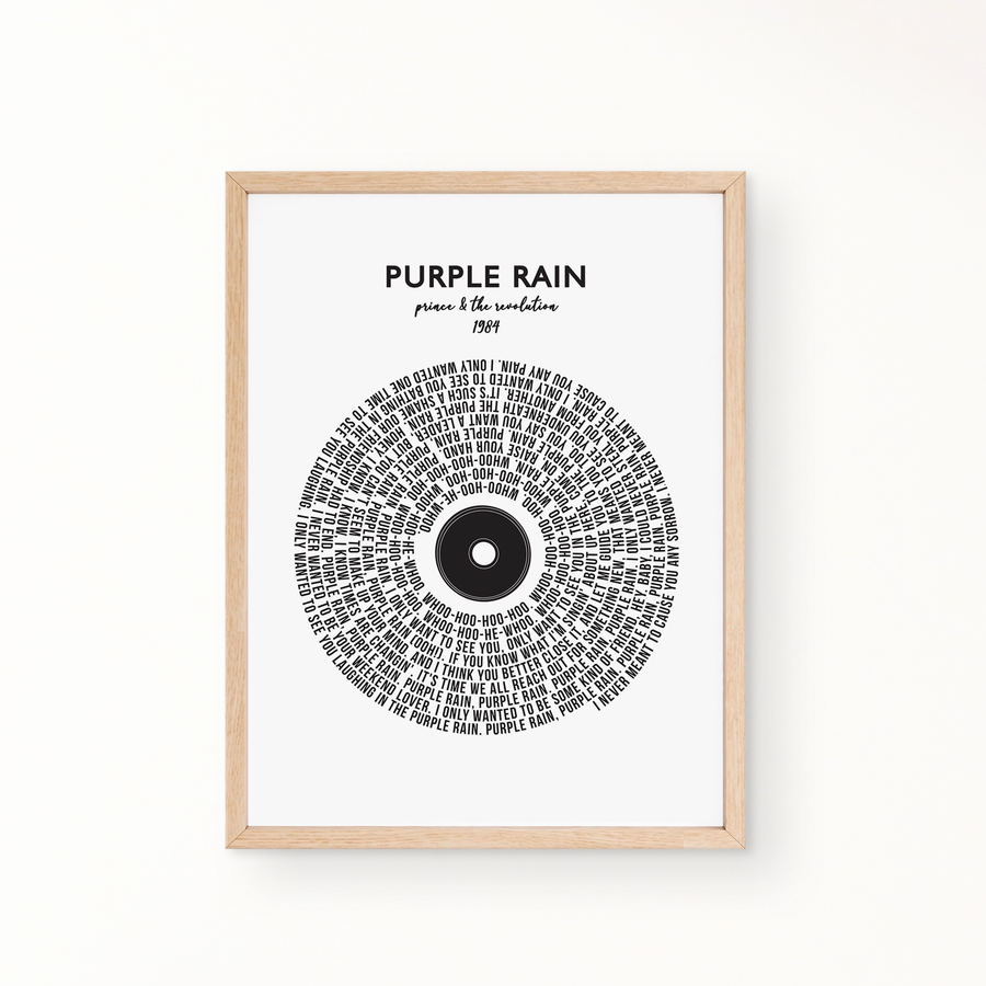 Lyric Wall Art - PURPLE RAIN by Prince & The Revolution 1984