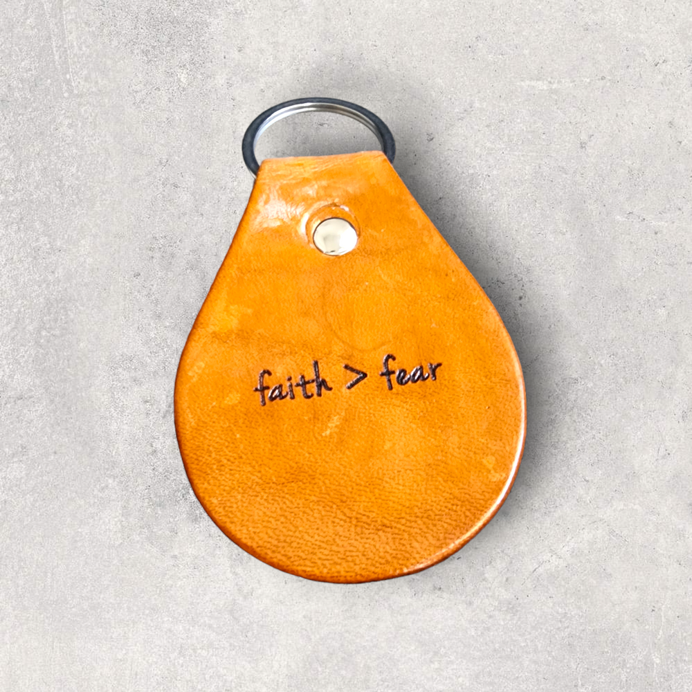 Engraved Leather Keychain - Faith greater than fear