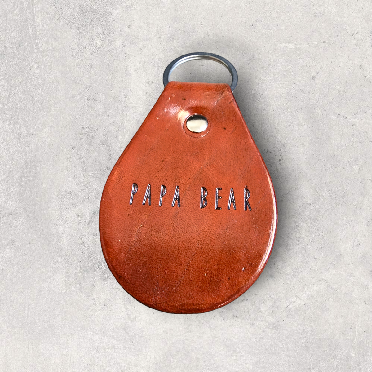 Engraved Leather Keychain -Papa Bear