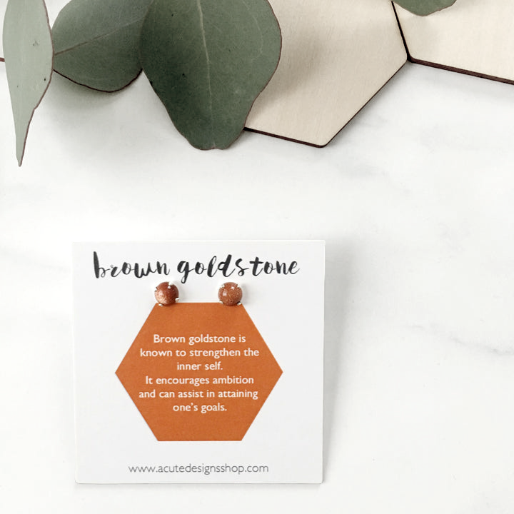 healing gemstone studs - brown goldstone