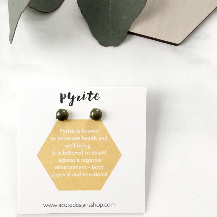 healing gemstone studs - pyrite