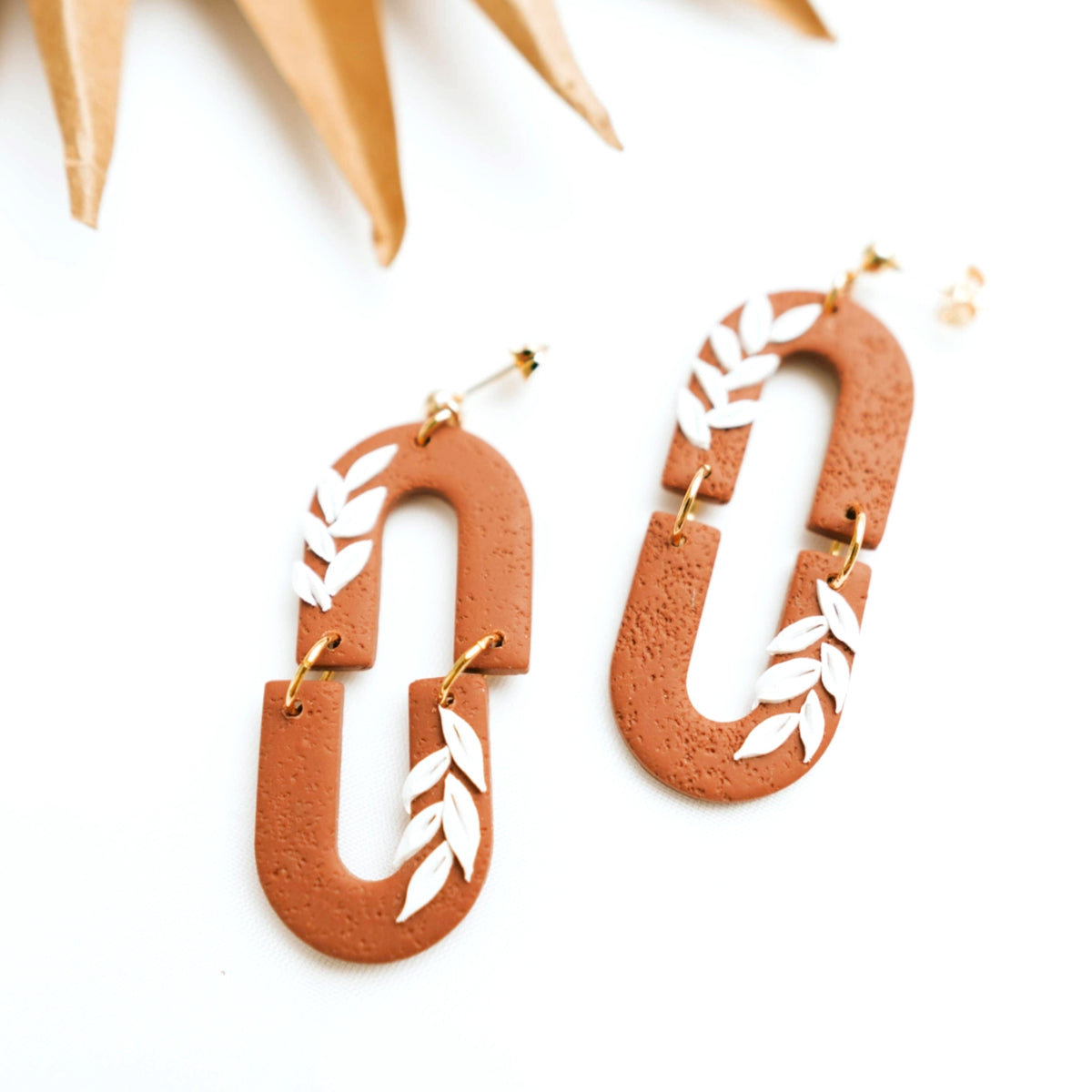 Orange Clay Leaf Earrings