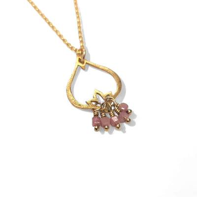 Large Lotus Teardrop Charm Necklace with Pink Tourmaline Stone Cluster