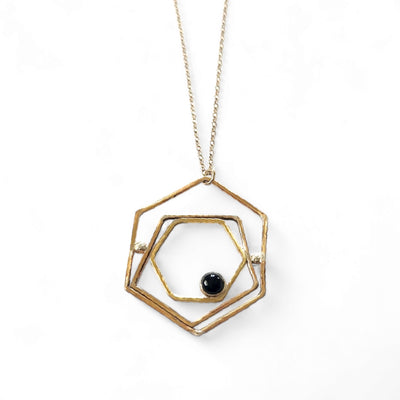 Geometric Sterling Rose Necklace with Onyx