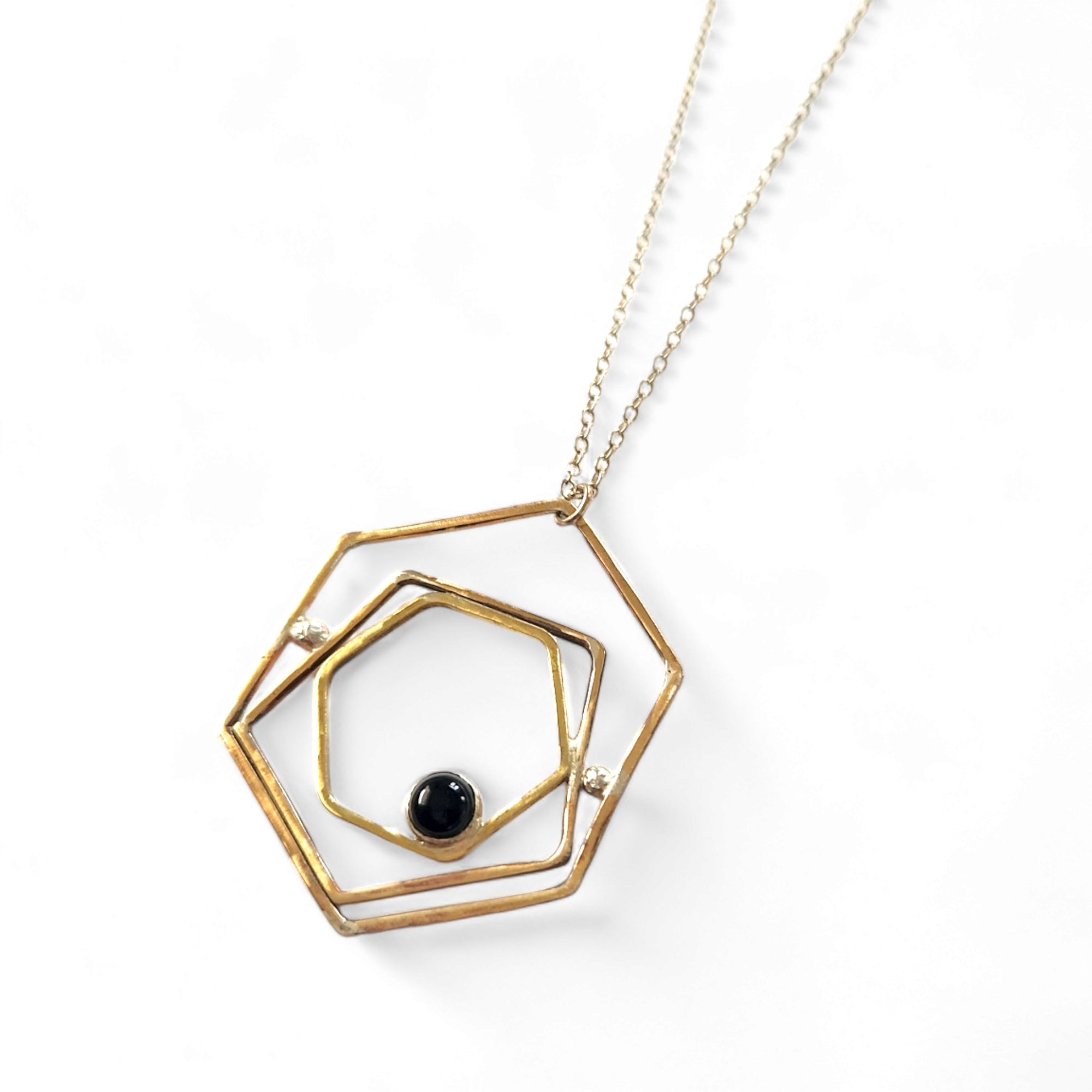 Geometric Sterling Rose Necklace with Onyx