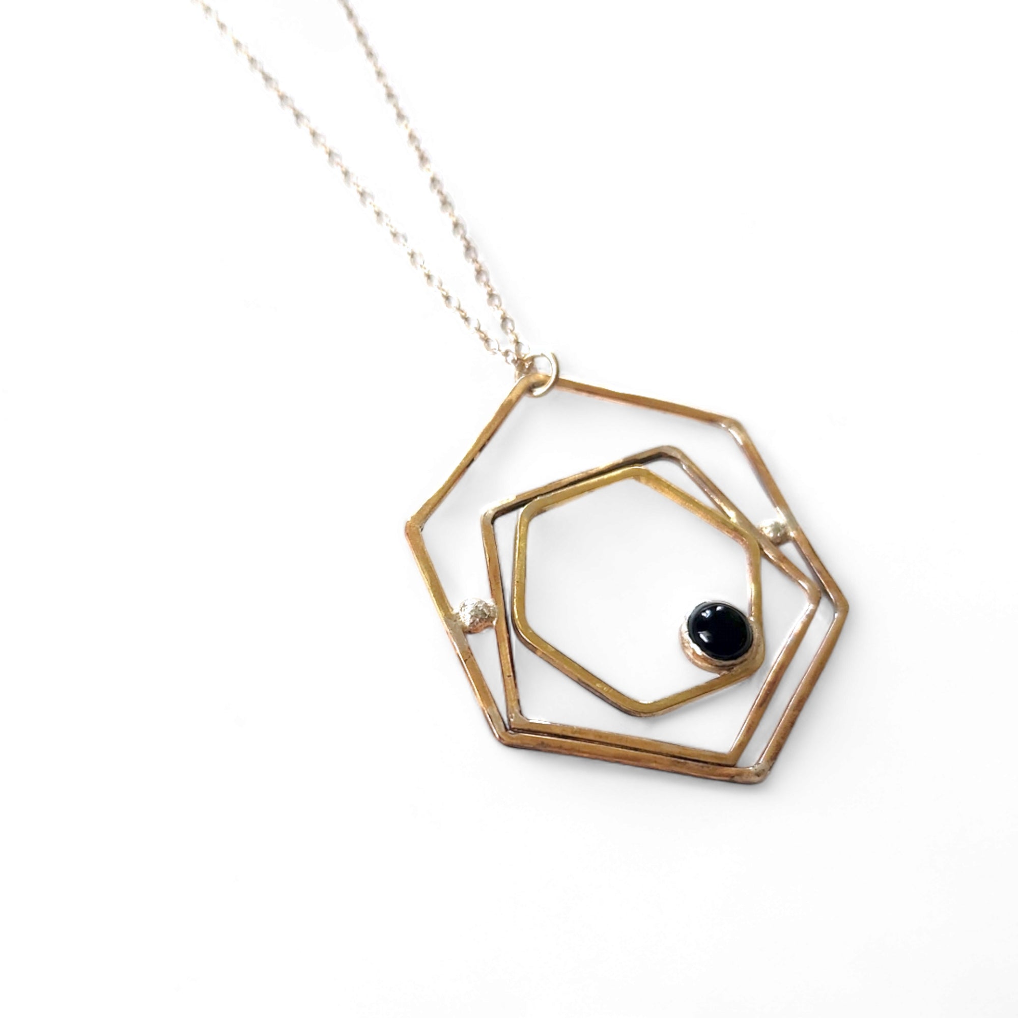 Geometric Sterling Rose Necklace with Onyx