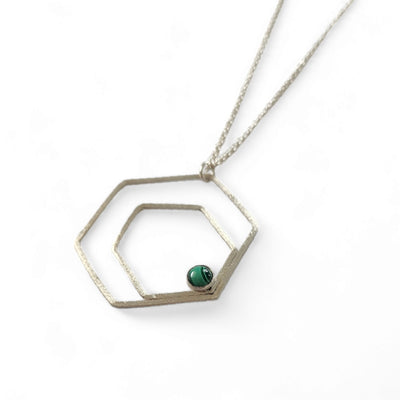 Geometric Sterling Rose Necklace with Malachite