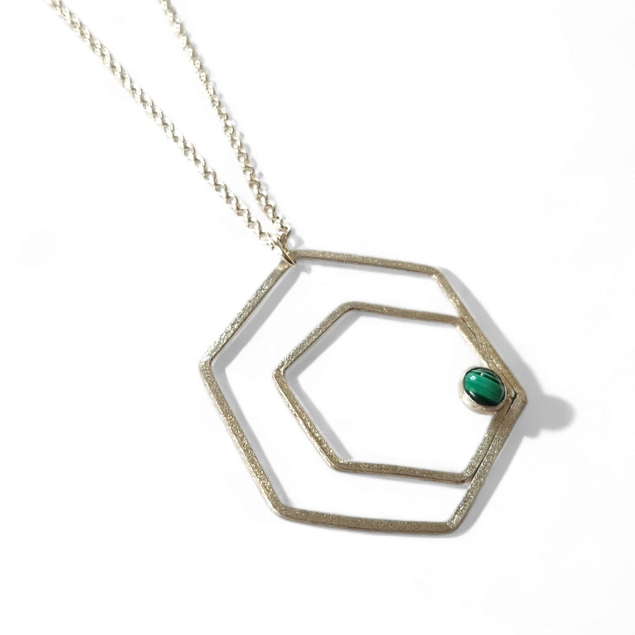 Geometric Sterling Rose Necklace with Malachite