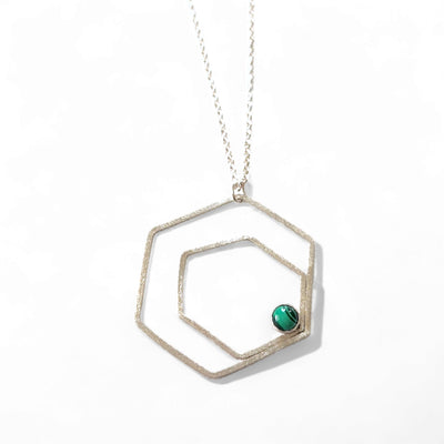Geometric Sterling Rose Necklace with Malachite