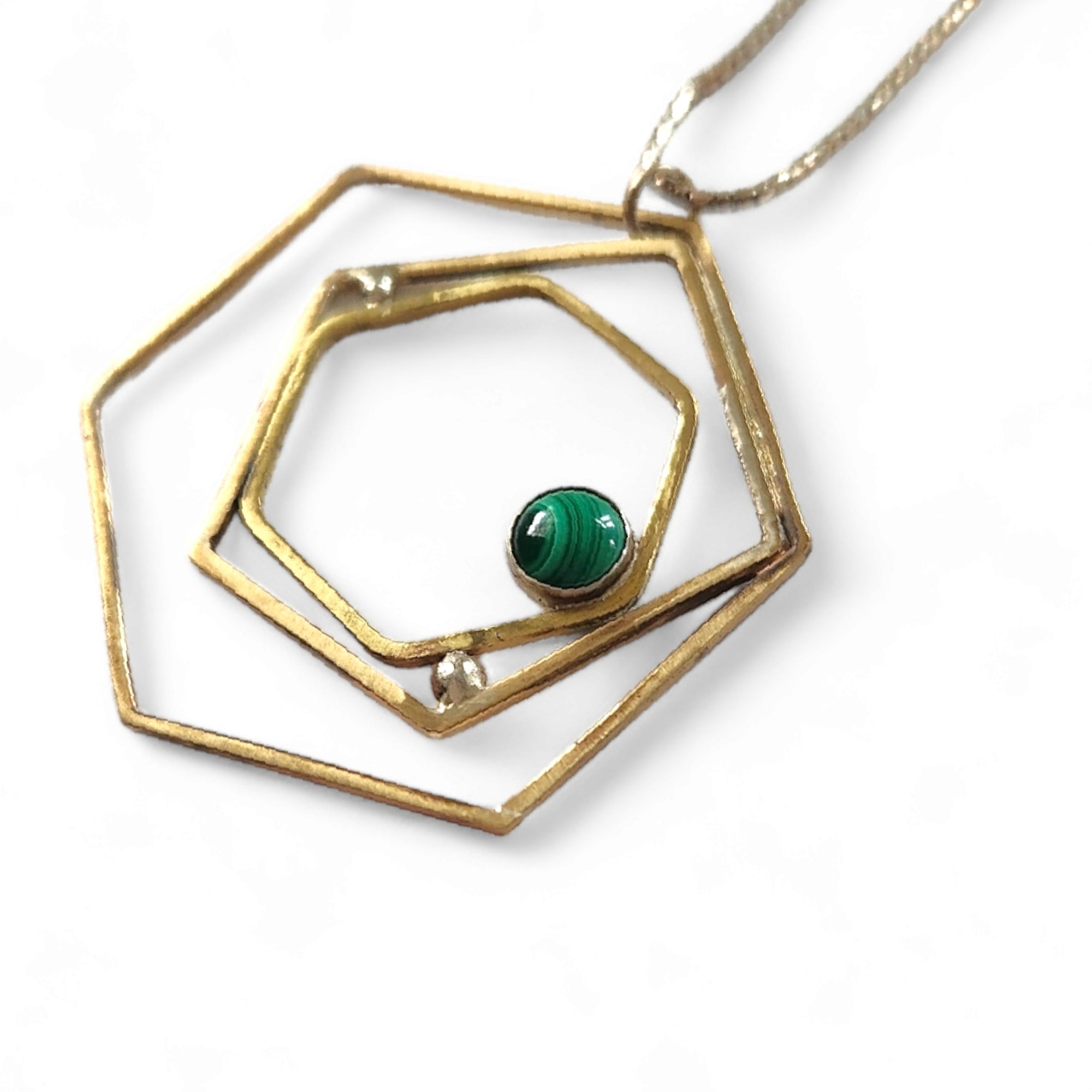 Geometric Rose Brass Necklace with Malachite