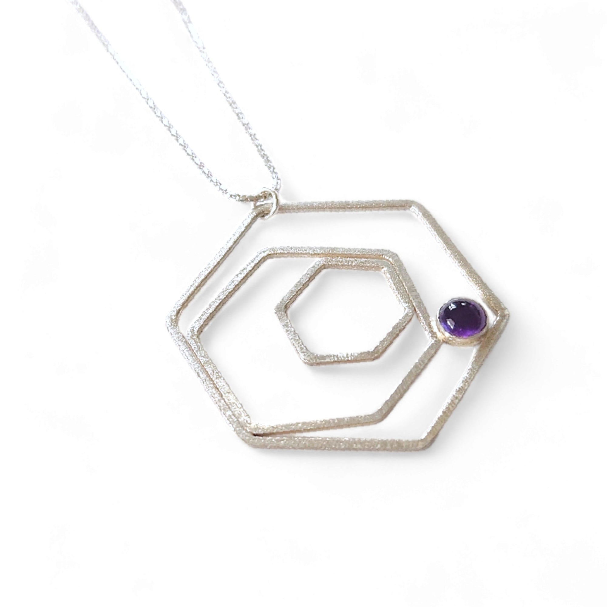 Geometric Sterling Rose Necklace with Amethyst