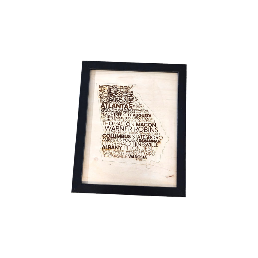 All CITIES of Georgia framed wood wall art