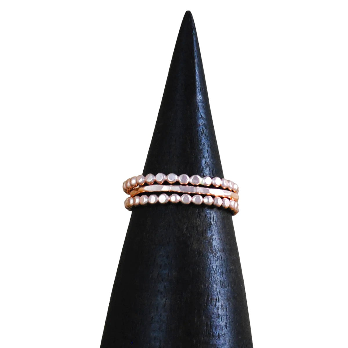 Beaded Stacking Ring Set - rose gold-filled