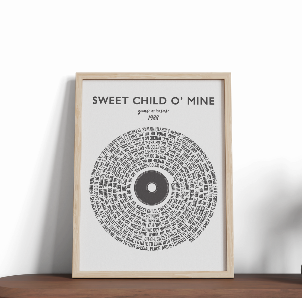 Lyric Wall Art - SWEET CHILD O' MINE by Guns N Roses 1988