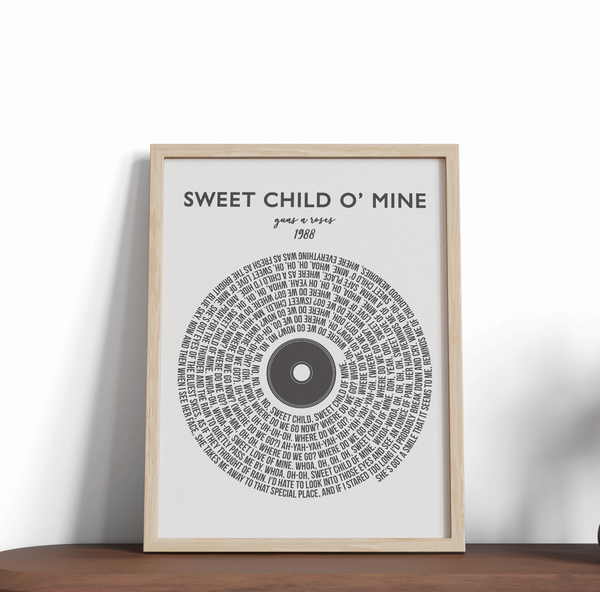 Lyric Wall Art - SWEET CHILD O' MINE by Guns N Roses 1988
