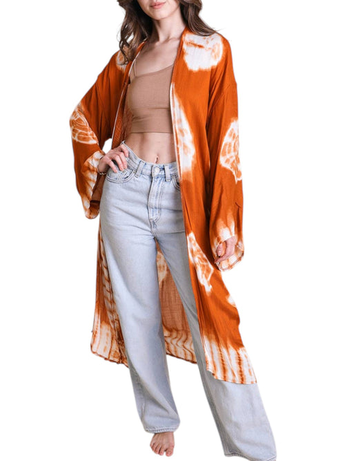 Boho Vibes Tie-Dye Longline Wrap Kimono