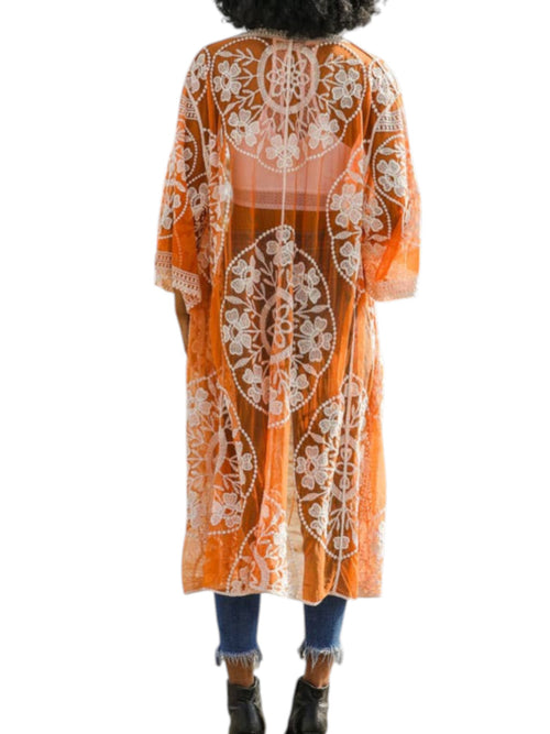 Mesh Cotton Lace Longline Kimono
