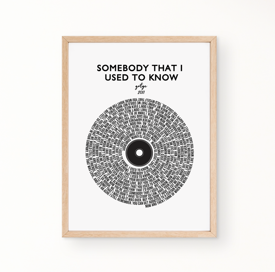 Lyric Wall Art - Somebody That I Used To Know by Gotye (2011)