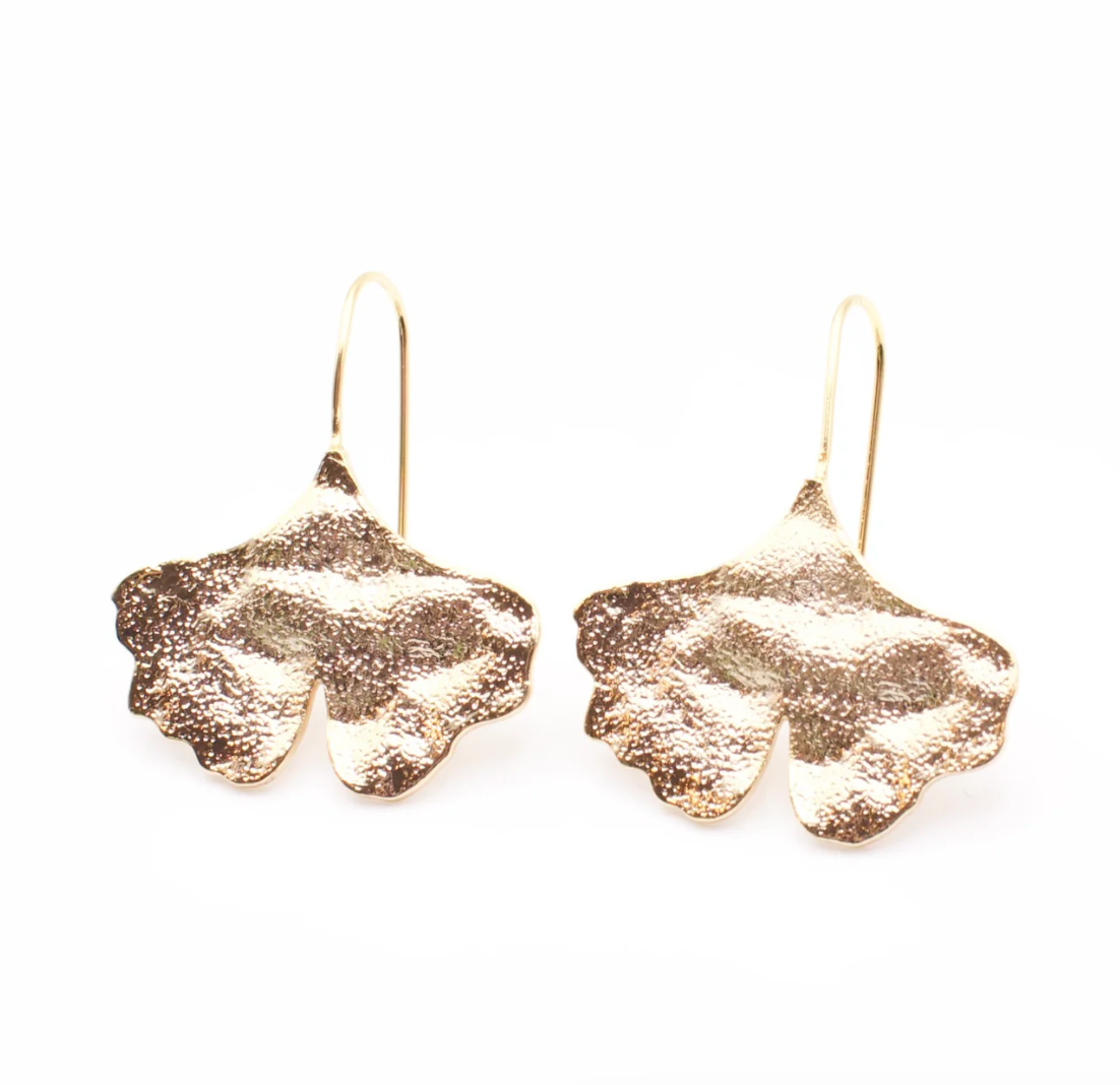 Brushed Ginko Drop Earrings