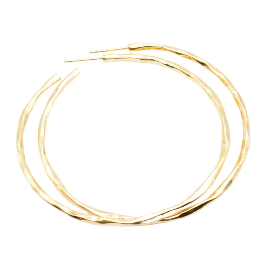Gold XL Hammered Hoops