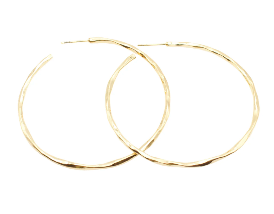 Gold XL Hammered Hoops