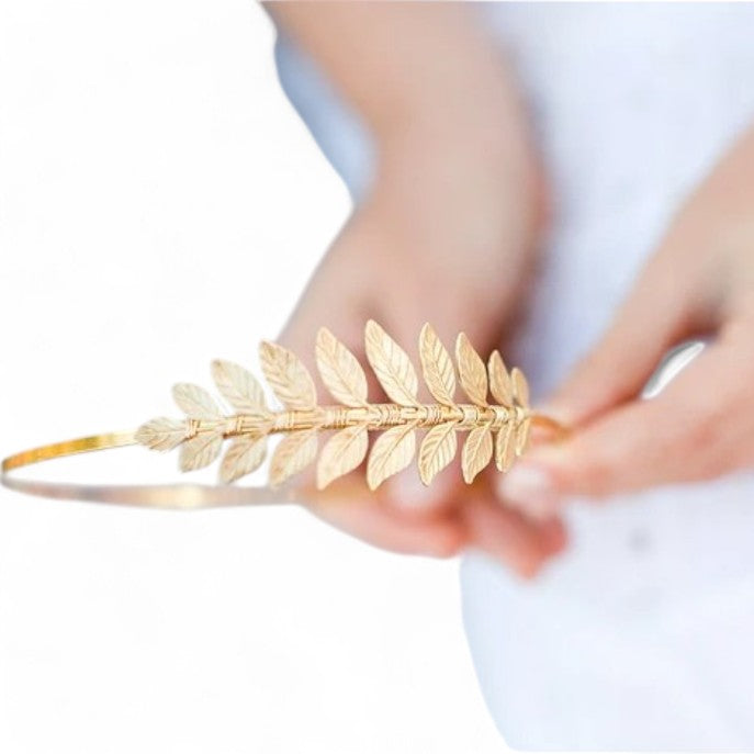 Simple Laurel brass leaf headband