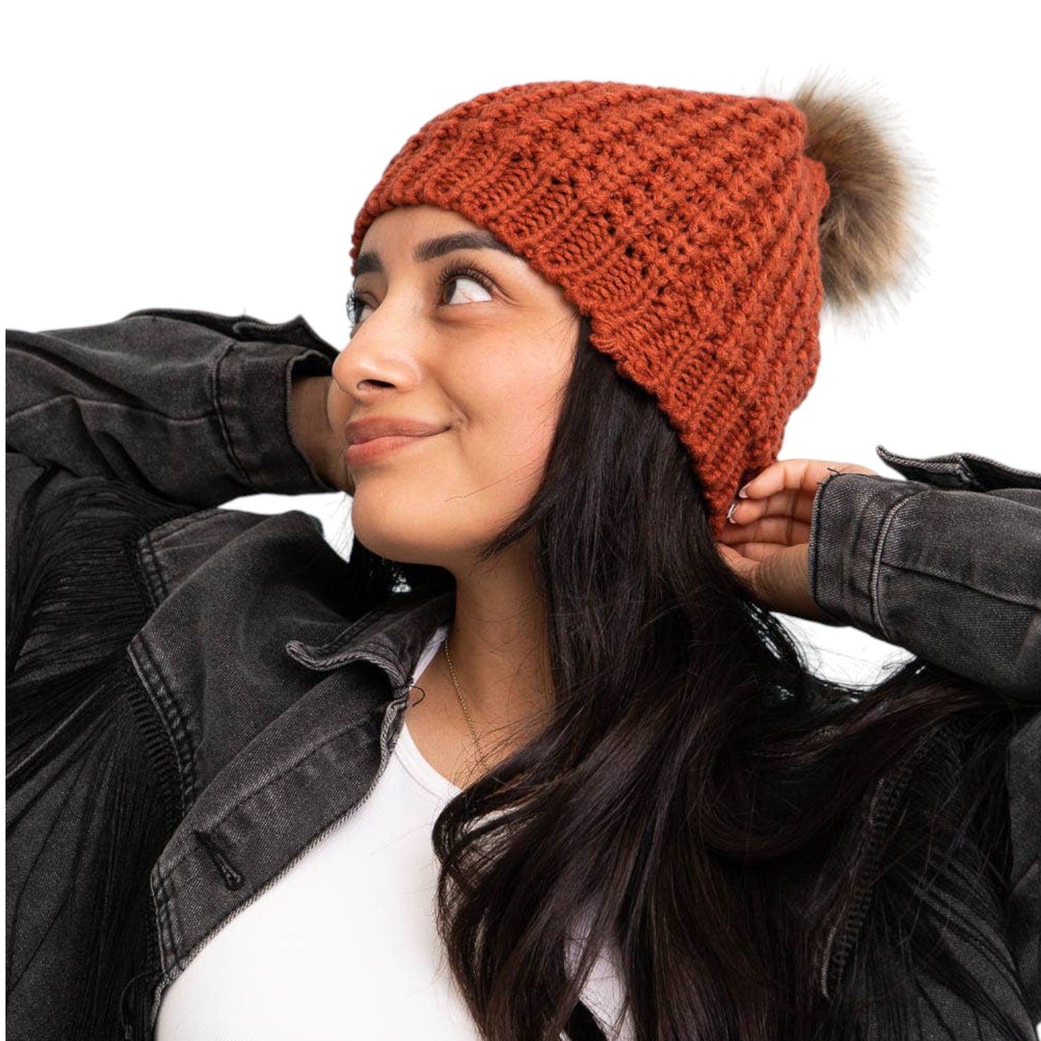Textured Knit Winter Pom-Pom Beanie