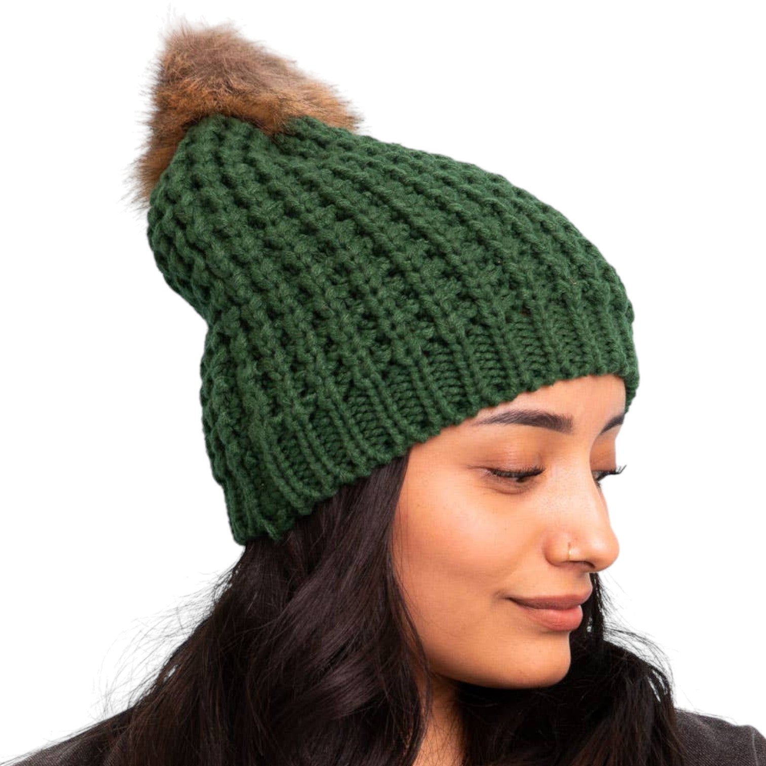 Textured Knit Winter Pom-Pom Beanie