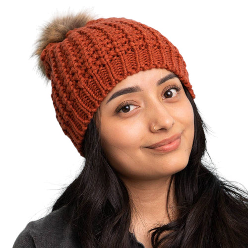 Textured Knit Winter Pom-Pom Beanie