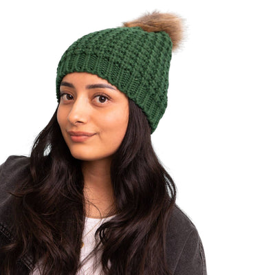 Textured Knit Winter Pom-Pom Beanie