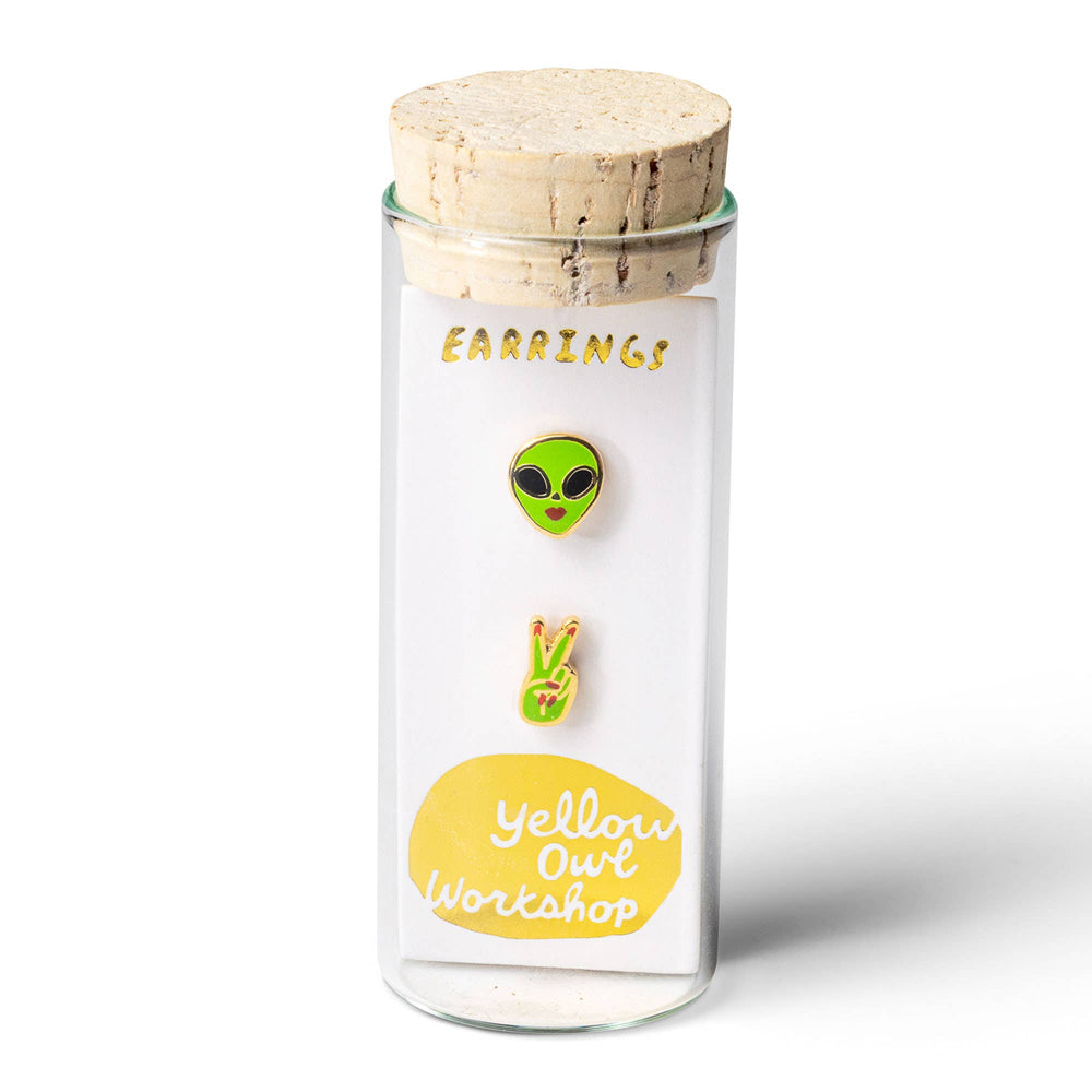 Yellow Owl Workshop - Alien Earrings | Space Mismatched Gold Studs