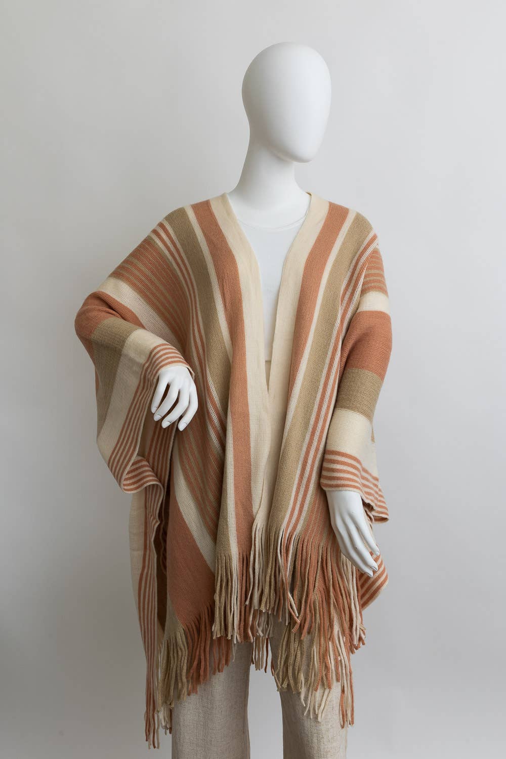 Striped Frayed Edge Ruana