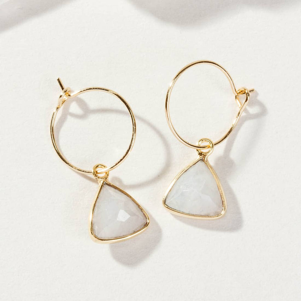 Moonstone Bermuda Triangle Mini Hoop Earrings- Moonstone