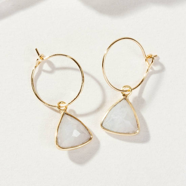 Moonstone Bermuda Triangle Mini Hoop Earrings- Moonstone