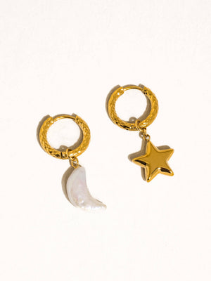 Tillyn Gold Non-Tarnish Mismatch Moon and Star Earring