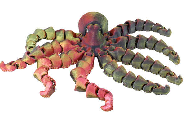 PowerTRC 3D Print - 3D Printed Large Articulated Octopus Fidget – Black Red Gold