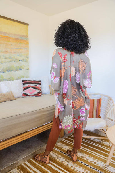 Floral Motif Combo Kimono Cardigan 🌸