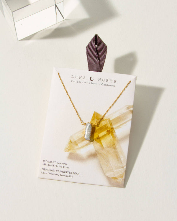 Luna Norte - Earth, Wind and Fire Genuine Stone Necklace Gold- Pearl