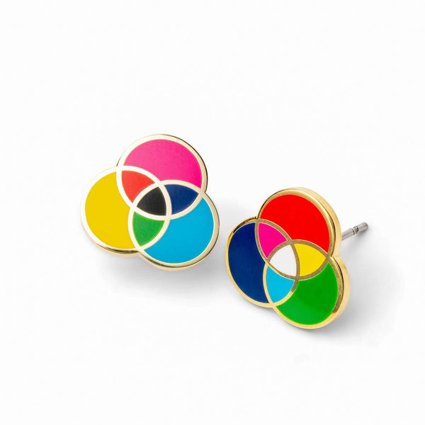 Yellow Owl Workshop - RGB & CMYK Earrings | Artist Mismatched Gold Studs